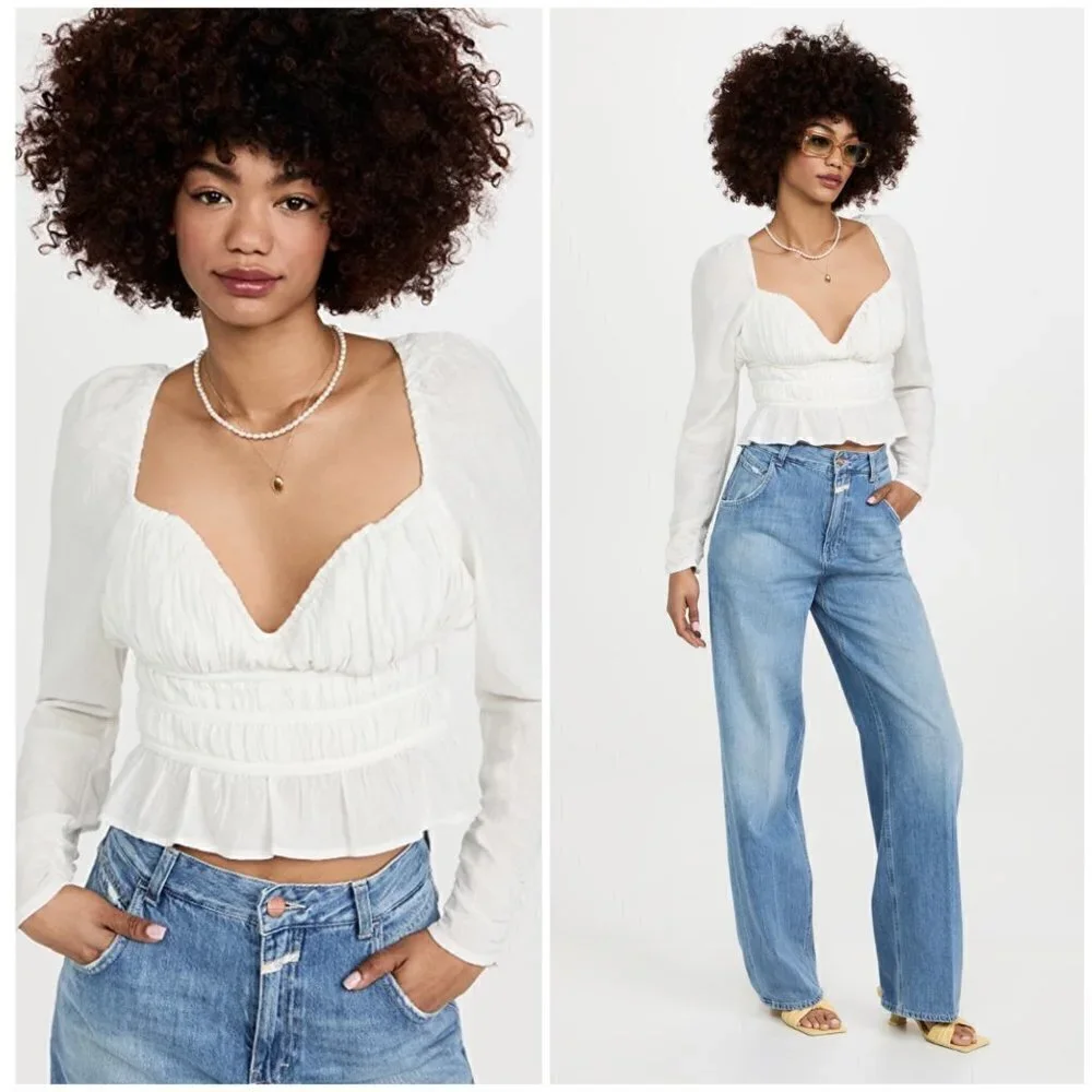 💕FREE PEOPLE💕 Chloe Top Cotton Sweetheart Neckline ~ White Medium  NWOT